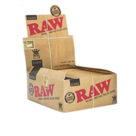 RAW Classic King Size Slim display boks med 50 pakker jointpapir fra Headshop Danmark