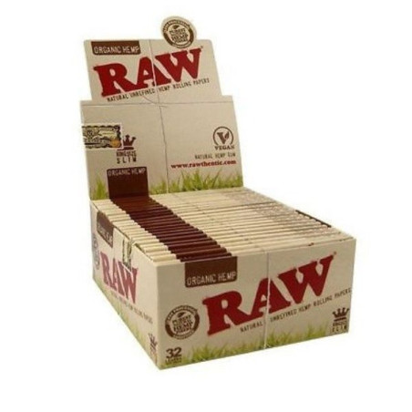 RAW Organic Hemp King Size Slim hel kasse med 50 pakker á 32 blade fra Headshop Danmark