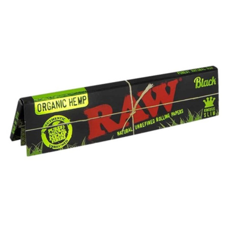 RAW Black Organic Hemp King Size Slim jointpapir med 32 blade fra Headshop Danmark