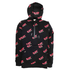 RAW RAWlers Zip Hoodie sort med rødt RAW all-over print