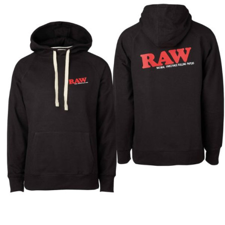 RAW Pullover Hoodie sort hættetrøje med rødt logo M L XL