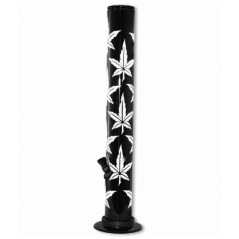 Akryl Bong 40 cm Sort med Hvide Cannabis