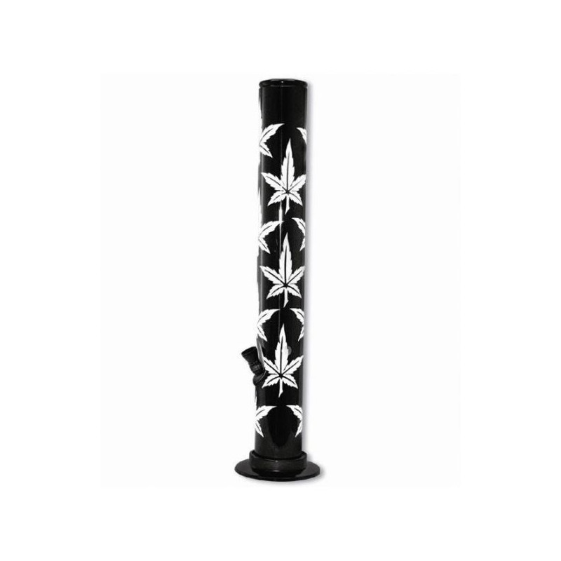 Akryl Bong 40 cm Sort med Hvide Cannabis