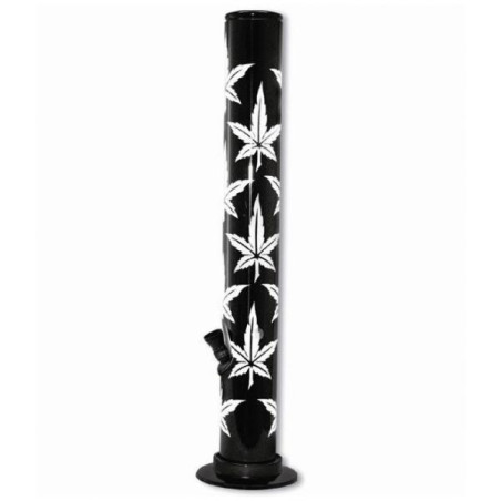 Akryl Bong 40 cm Sort med Hvide Cannabis