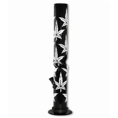 Akryl Bong 40 cm Sort med Hvide Cannabis
