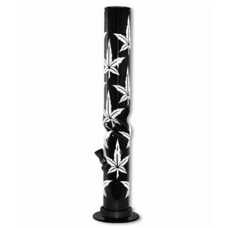 Akryl Bong 40 cm Sort med Hvide Cannabis