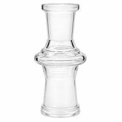 Klar borosilikatglas adapter med 14,5 mm hun-kobling i den ene ende og 18,8 mm hun-kobling i den anden
