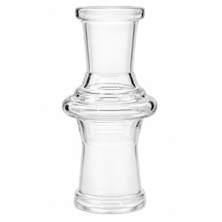 Klar borosilikatglas adapter med 14,5 mm hun-kobling i den ene ende og 18,8 mm hun-kobling i den anden