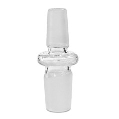 Klar glas adapter i borosilikatglas med 14,5 mm han-kobling i den ene ende og 18,8 mm han-kobling i den anden