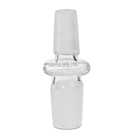 Klar glas adapter i borosilikatglas med 14,5 mm han-kobling i den ene ende og 18,8 mm han-kobling i den anden