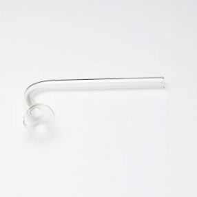 Olie pibe i glas, 15 cm lang, fotograferet på hvid baggrund