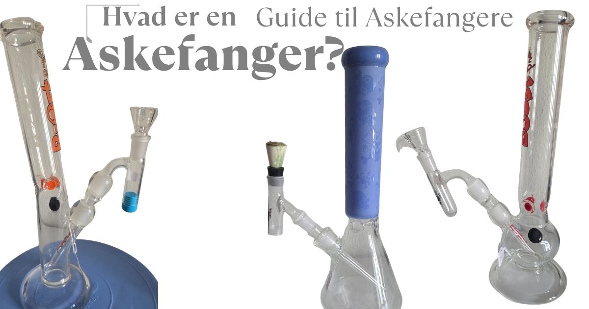 En askefanger monteret på en glasbong. Askefangeren opsamler aske og partikler, før de når ned i bongens vandkammer.